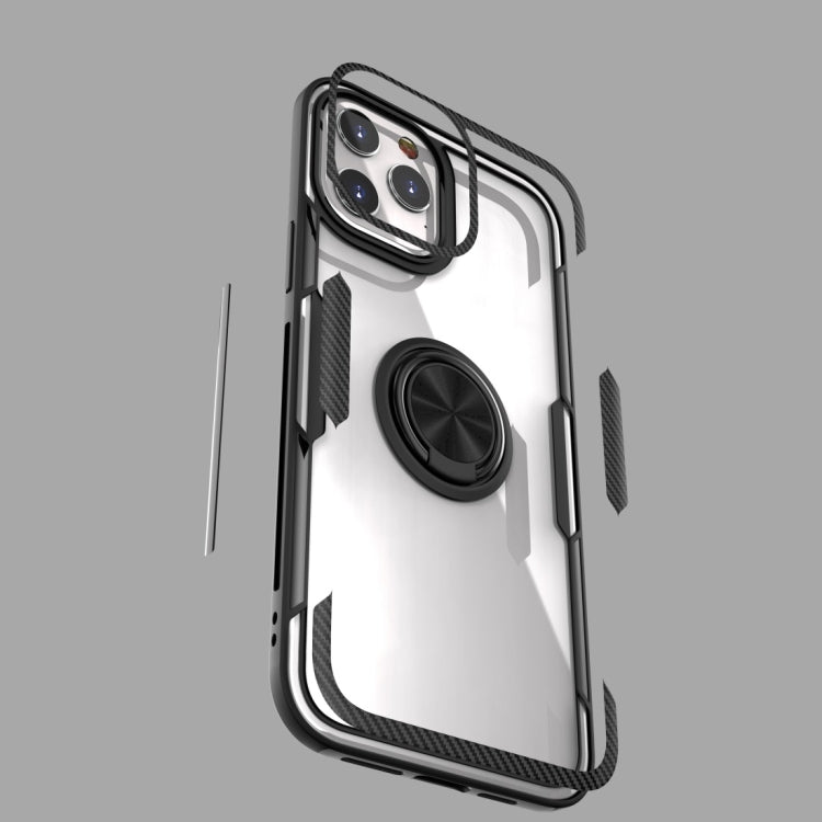 For iPhone 12 / 12 Pro Shockproof Transparent TPU + Acrylic Protective Case with Ring Holder