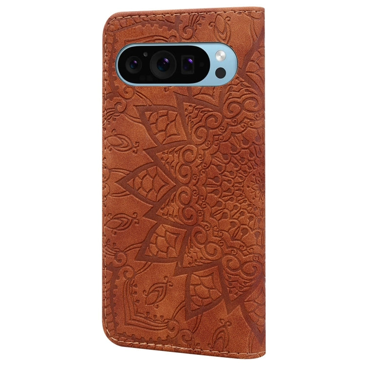 For Google Pixel 10 / 9 / 9 Pro Mandala Embossed Dual-Fold Calf Leather Phone Case