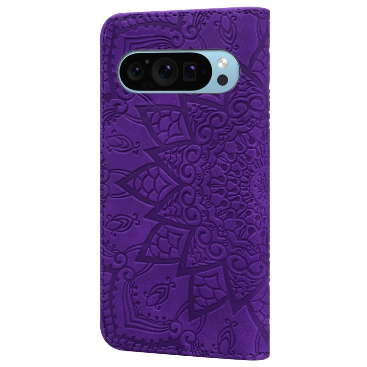 For Google Pixel 10 / 9 / 9 Pro Mandala Embossed Dual-Fold Calf Leather Phone Case