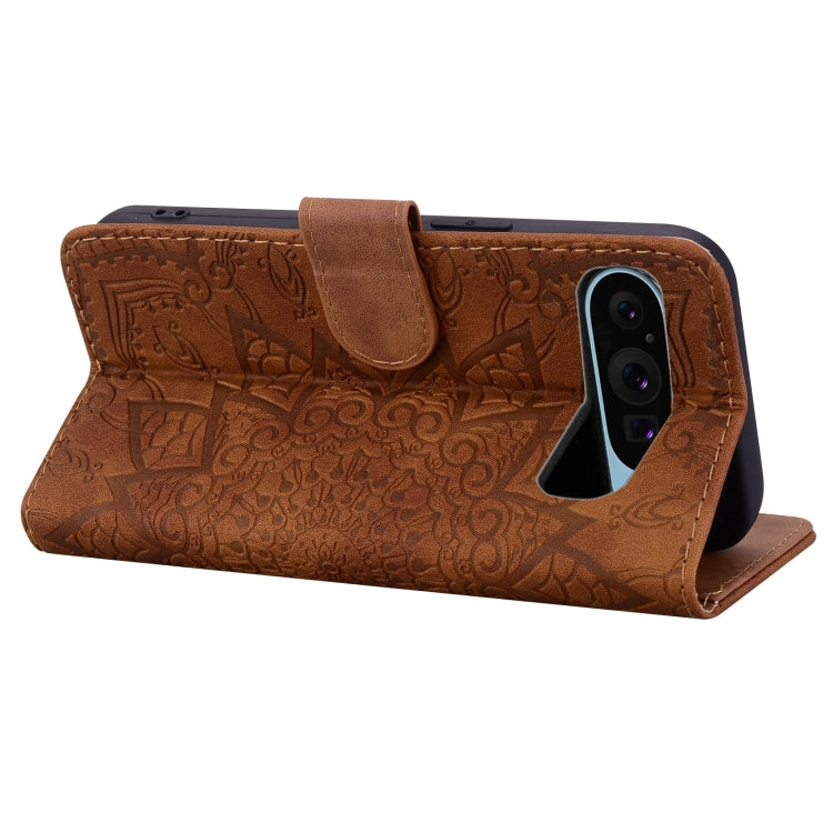 For Google Pixel 9 Pro XL / 10 Pro XL Mandala Embossed Dual-Fold Calf Leather Phone Case