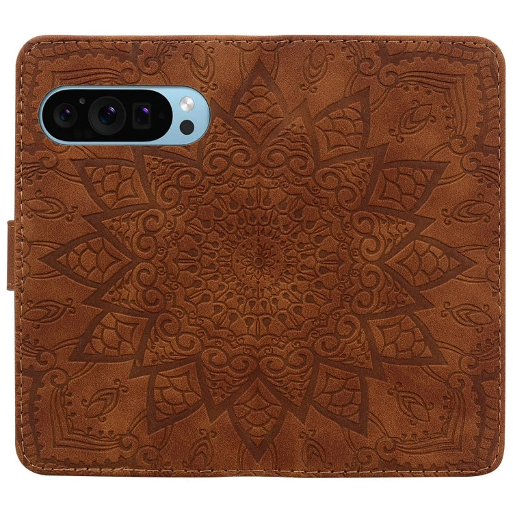 For Google Pixel 9 Pro XL / 10 Pro XL Mandala Embossed Dual-Fold Calf Leather Phone Case