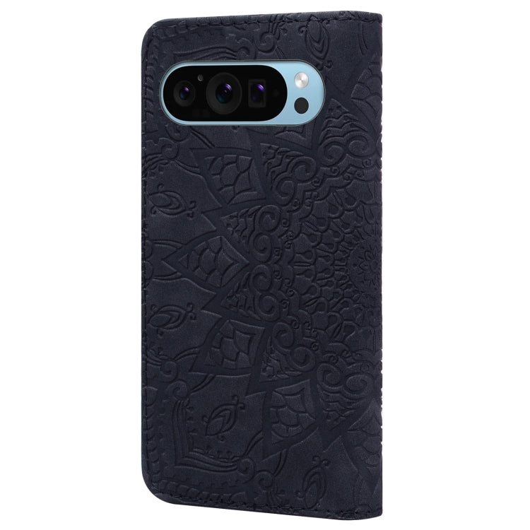 For Google Pixel 9 Pro XL / 10 Pro XL Mandala Embossed Dual-Fold Calf Leather Phone Case