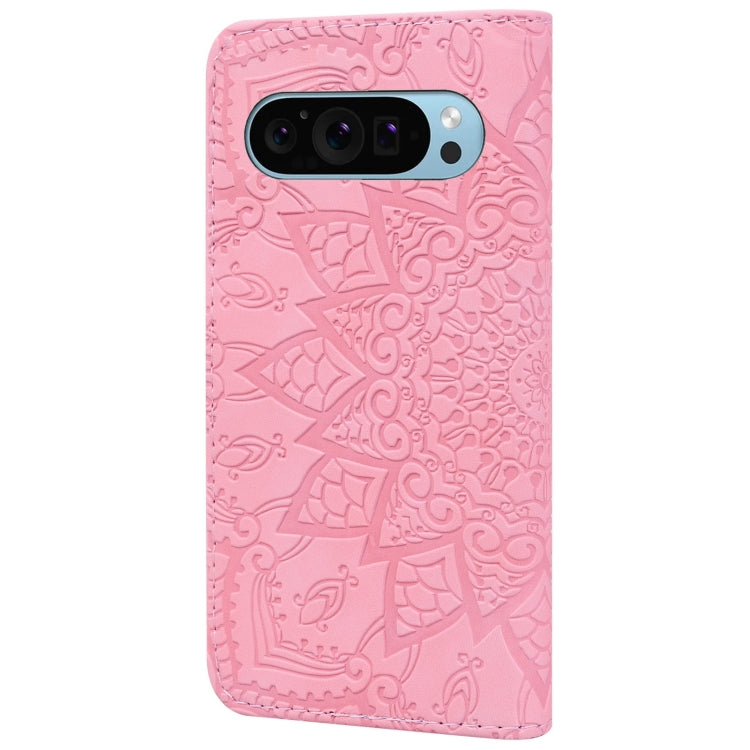 For Google Pixel 9 Pro XL / 10 Pro XL Mandala Embossed Dual-Fold Calf Leather Phone Case