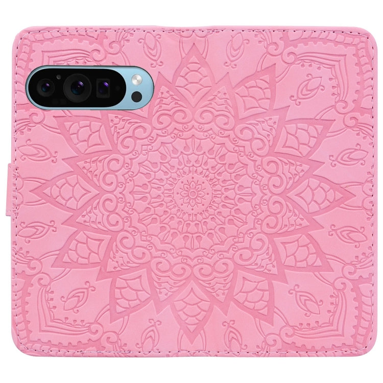 For Google Pixel 9 Pro XL / 10 Pro XL Mandala Embossed Dual-Fold Calf Leather Phone Case