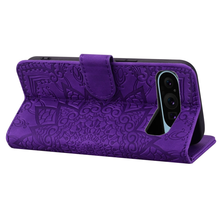 For Google Pixel 9 Pro XL / 10 Pro XL Mandala Embossed Dual-Fold Calf Leather Phone Case