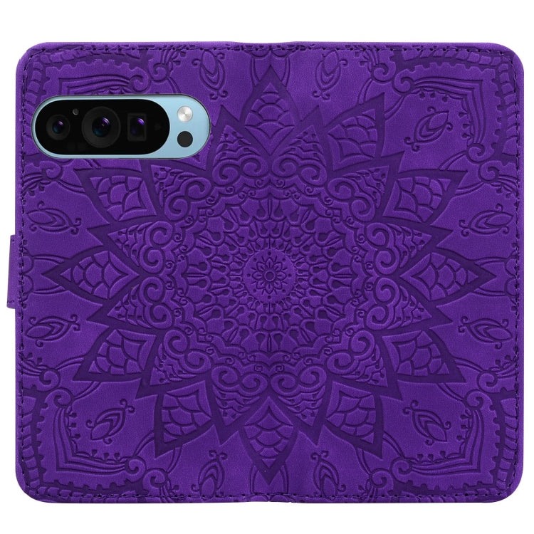 For Google Pixel 9 Pro XL / 10 Pro XL Mandala Embossed Dual-Fold Calf Leather Phone Case