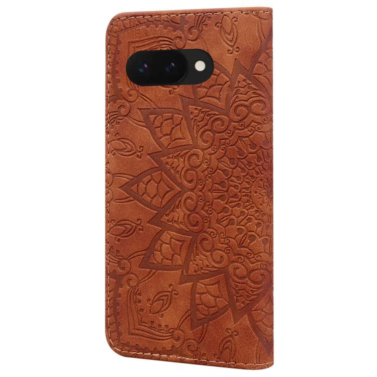 For Google Pixel 9a Mandala Embossed Dual-Fold Calf Leather Phone Case