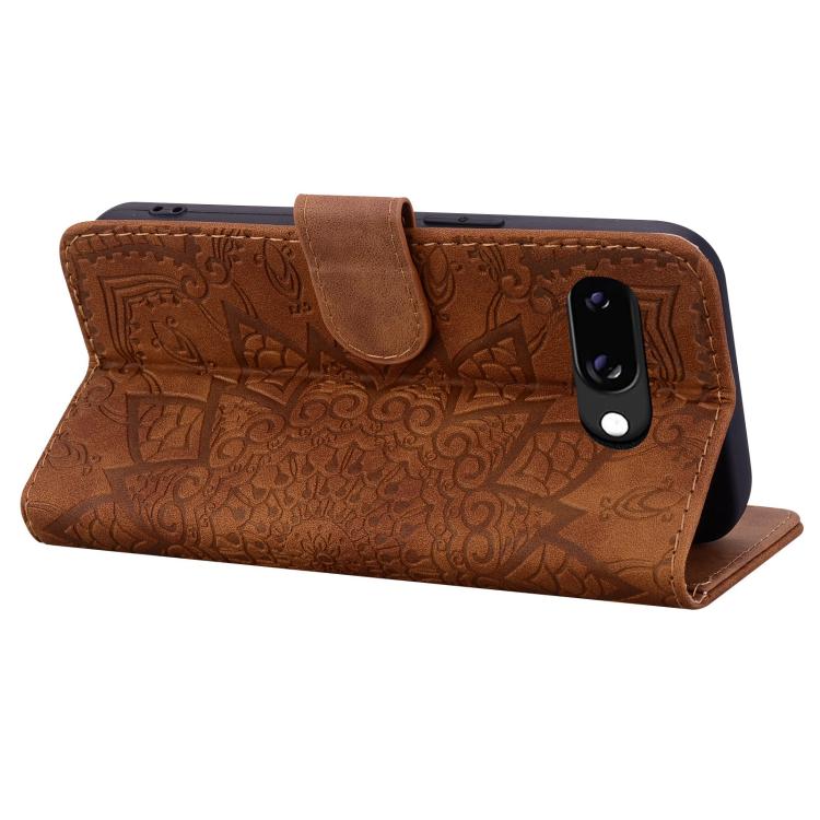 For Google Pixel 9a Mandala Embossed Dual-Fold Calf Leather Phone Case