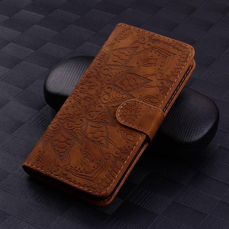 For Google Pixel 9a Mandala Embossed Dual-Fold Calf Leather Phone Case