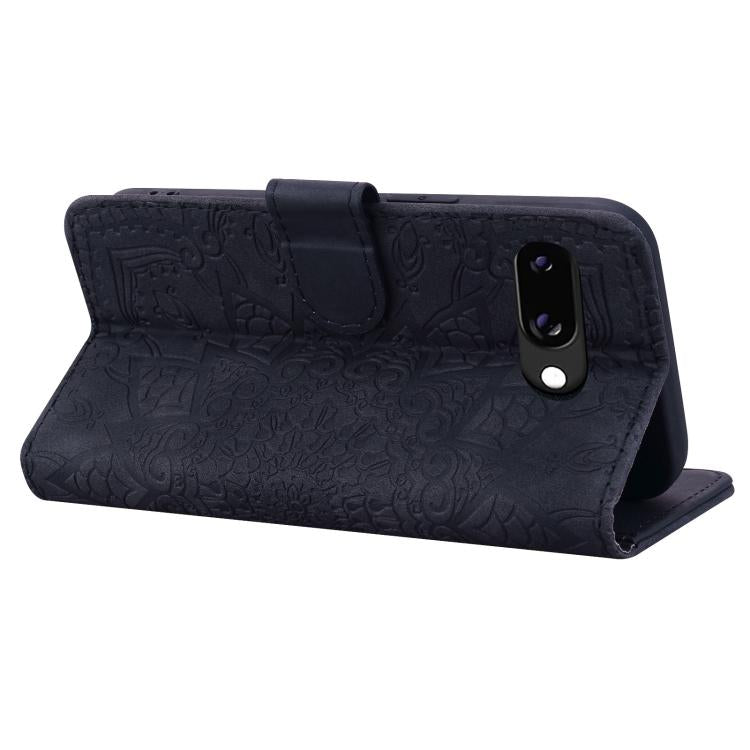 For Google Pixel 9a Mandala Embossed Dual-Fold Calf Leather Phone Case
