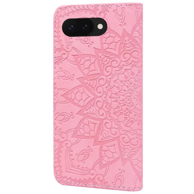 For Google Pixel 9a Mandala Embossed Dual-Fold Calf Leather Phone Case