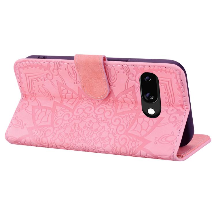 For Google Pixel 9a Mandala Embossed Dual-Fold Calf Leather Phone Case