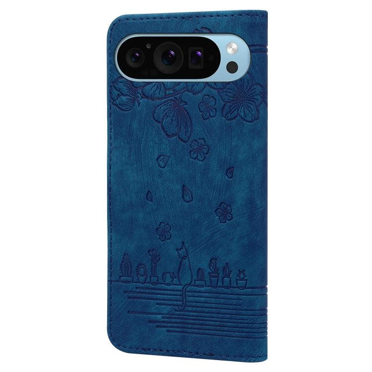 For Google Pixel 10 / 9 / 9 Pro Cartoon Sakura Cat Embossed Leather Phone Case