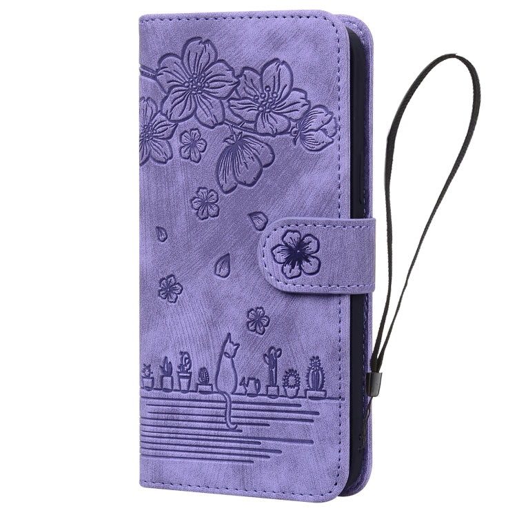 For Google Pixel 10 / 9 / 9 Pro Cartoon Sakura Cat Embossed Leather Phone Case