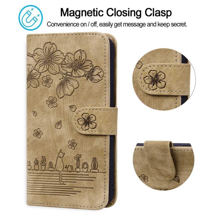 For Google Pixel 9a Cartoon Sakura Cat Embossed Leather Phone Case