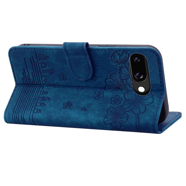 For Google Pixel 9a Cartoon Sakura Cat Embossed Leather Phone Case