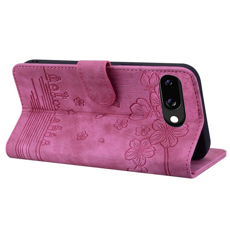 For Google Pixel 9a Cartoon Sakura Cat Embossed Leather Phone Case