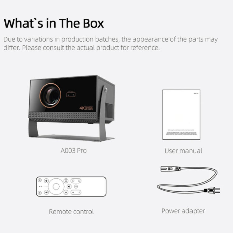 AUN A003 Pro 1920 x 1080P 350 Lumens Portable Home Theater LED HD Digital Projector, US Plug - Grey
