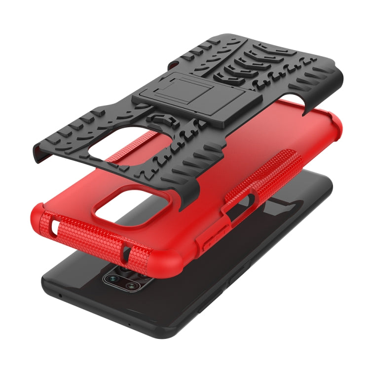 For Xiaomi Redmi Note 9S / 9 Pro / 9 Pro Max Tire Texture Shockproof TPU + PC Protective Case with Holder