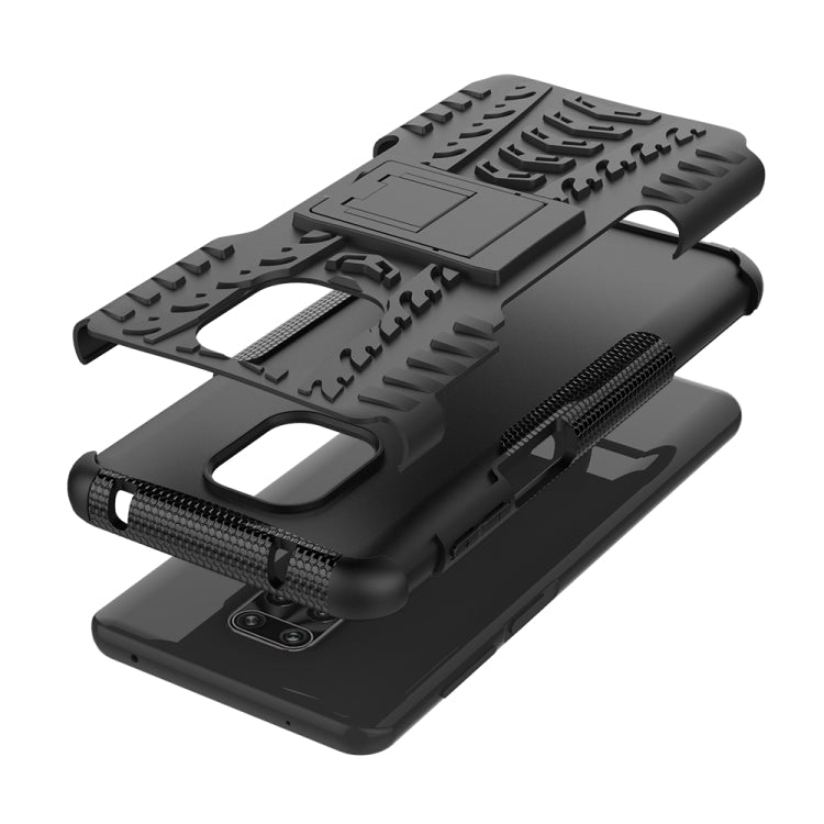 For Xiaomi Redmi Note 9S / 9 Pro / 9 Pro Max Tire Texture Shockproof TPU + PC Protective Case with Holder
