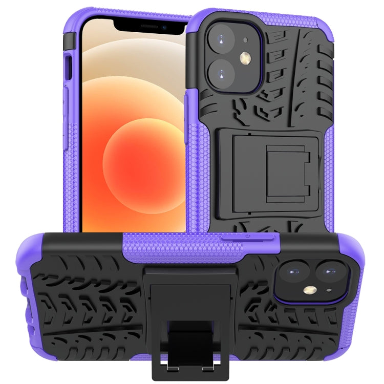 For iPhone 12 mini Tire Texture Shockproof TPU + PC Protective Case with Holder
