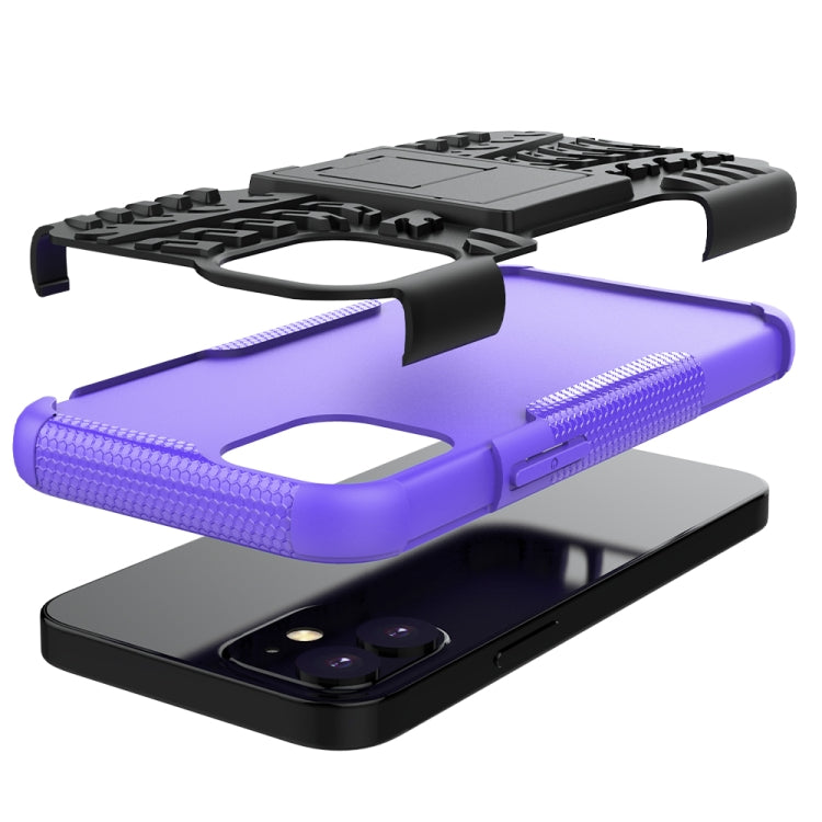 For iPhone 12 mini Tire Texture Shockproof TPU + PC Protective Case with Holder
