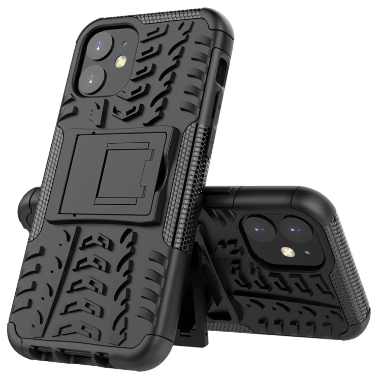 For iPhone 12 mini Tire Texture Shockproof TPU + PC Protective Case with Holder