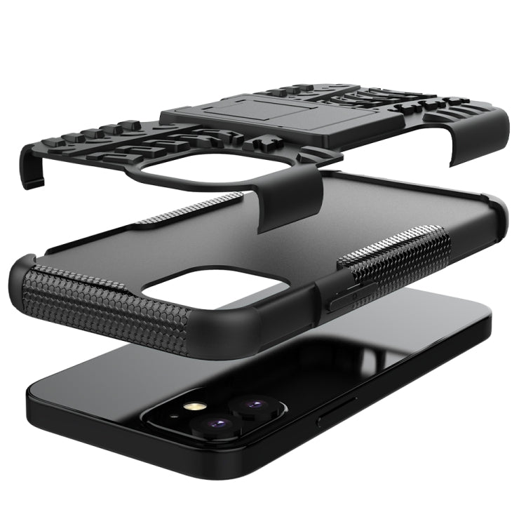 For iPhone 12 mini Tire Texture Shockproof TPU + PC Protective Case with Holder