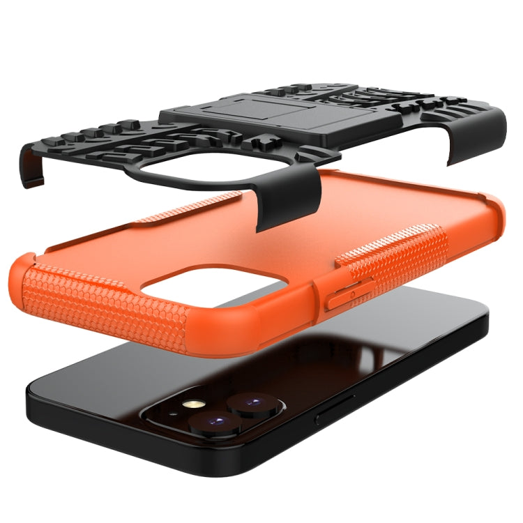 For iPhone 12 mini Tire Texture Shockproof TPU + PC Protective Case with Holder