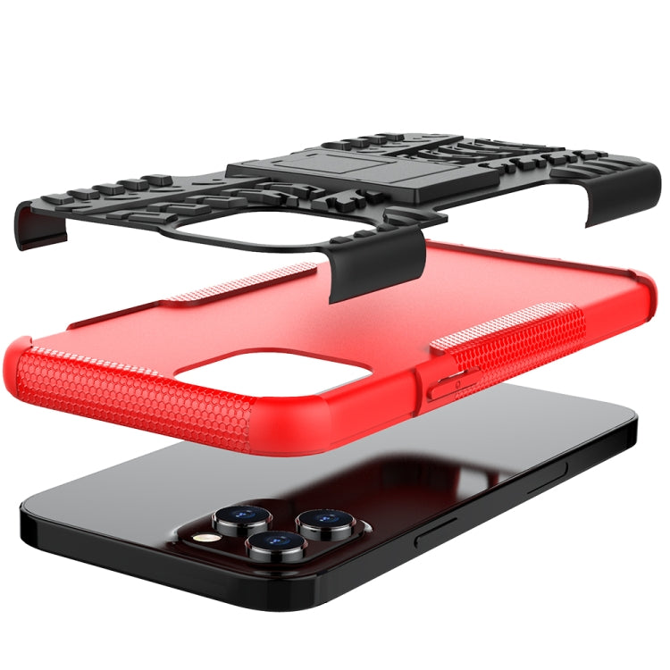 For iPhone 12 Pro Max Tire Texture Shockproof TPU + PC Protective Case with Holder