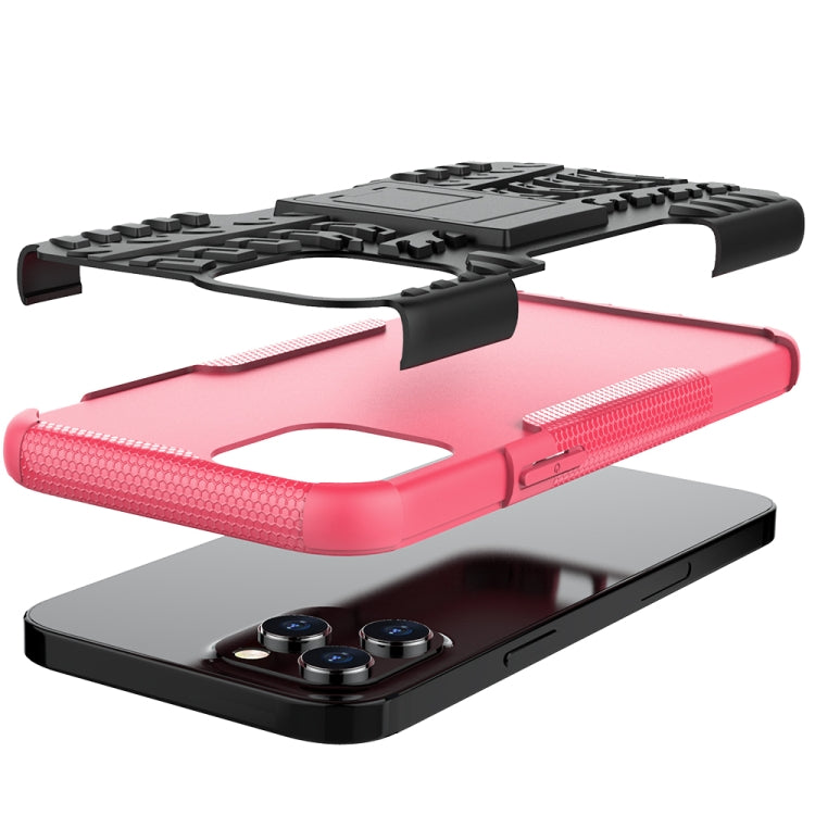 For iPhone 12 Pro Max Tire Texture Shockproof TPU + PC Protective Case with Holder