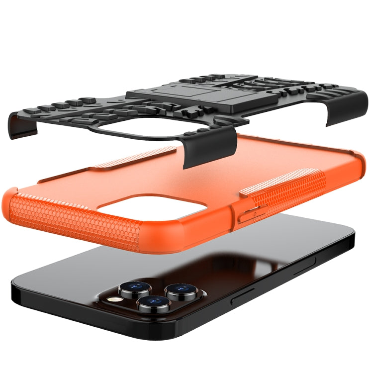 For iPhone 12 Pro Max Tire Texture Shockproof TPU + PC Protective Case with Holder