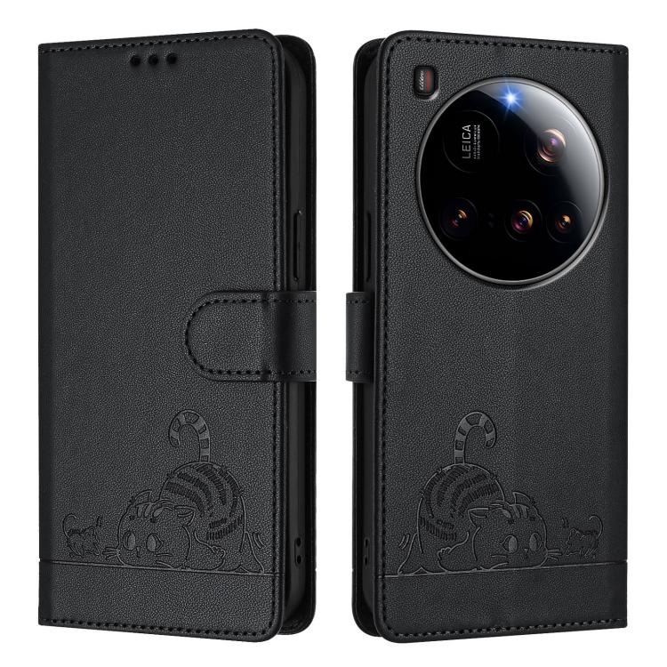 For Xiaomi 15 Ultra Cat Rat Embossed Pattern RFID Leather Phone Case with Lanyard