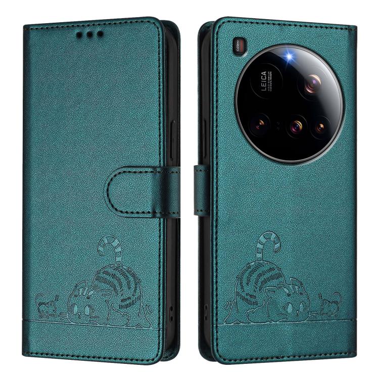 For Xiaomi 15 Ultra Cat Rat Embossed Pattern RFID Leather Phone Case with Lanyard