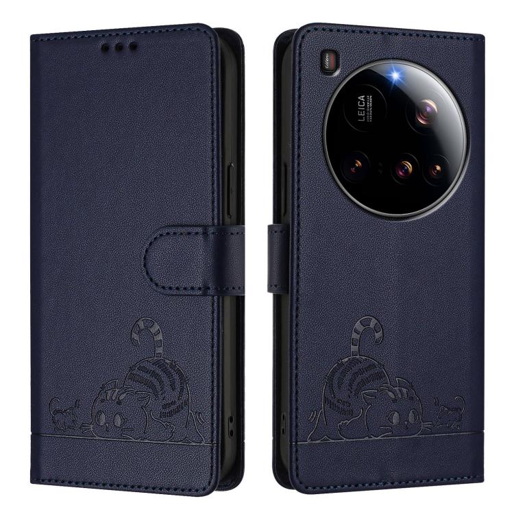 For Xiaomi 15 Ultra Cat Rat Embossed Pattern RFID Leather Phone Case with Lanyard