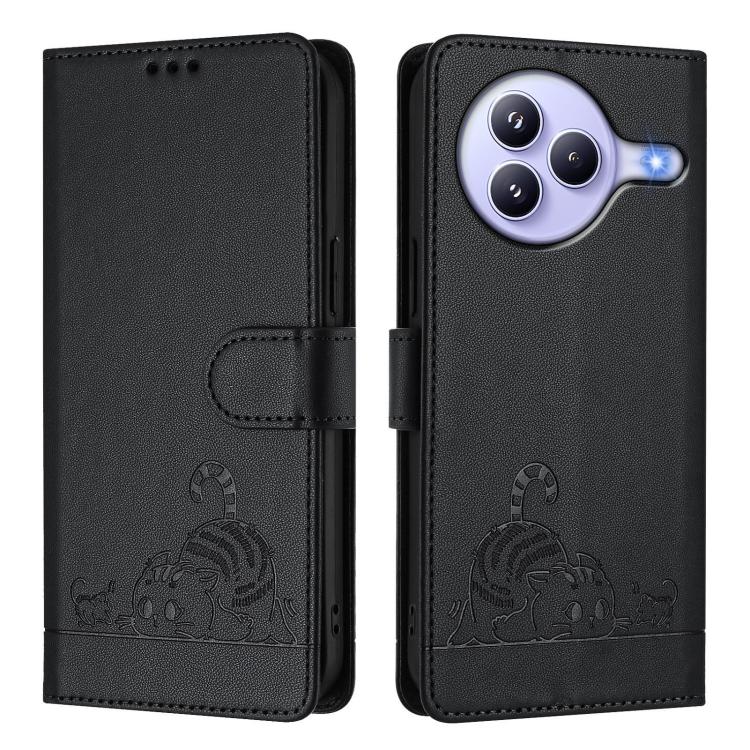 For Xiaomi Civi 5 Pro 5G Cat Rat Embossed Pattern RFID Leather Phone Case with Lanyard