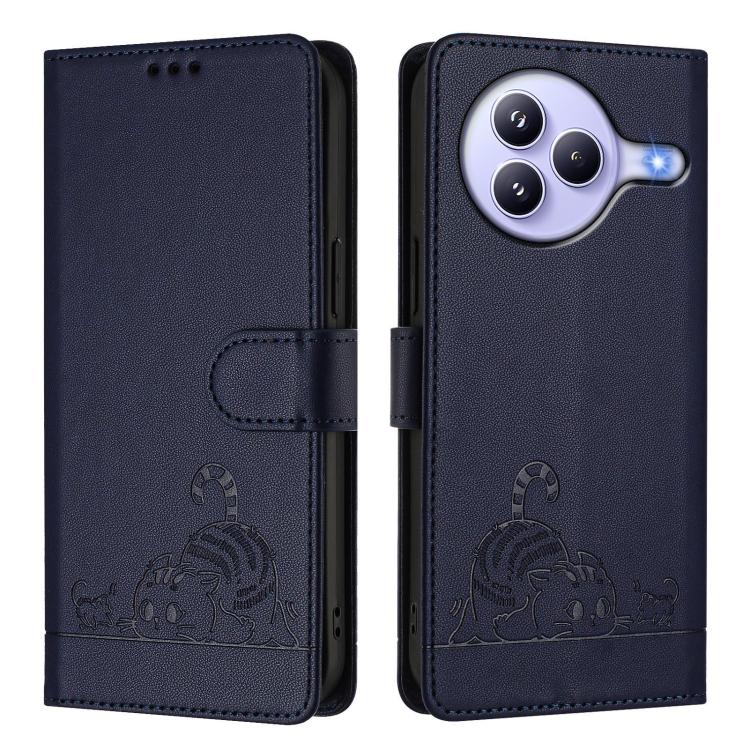 For Xiaomi Civi 5 Pro 5G Cat Rat Embossed Pattern RFID Leather Phone Case with Lanyard