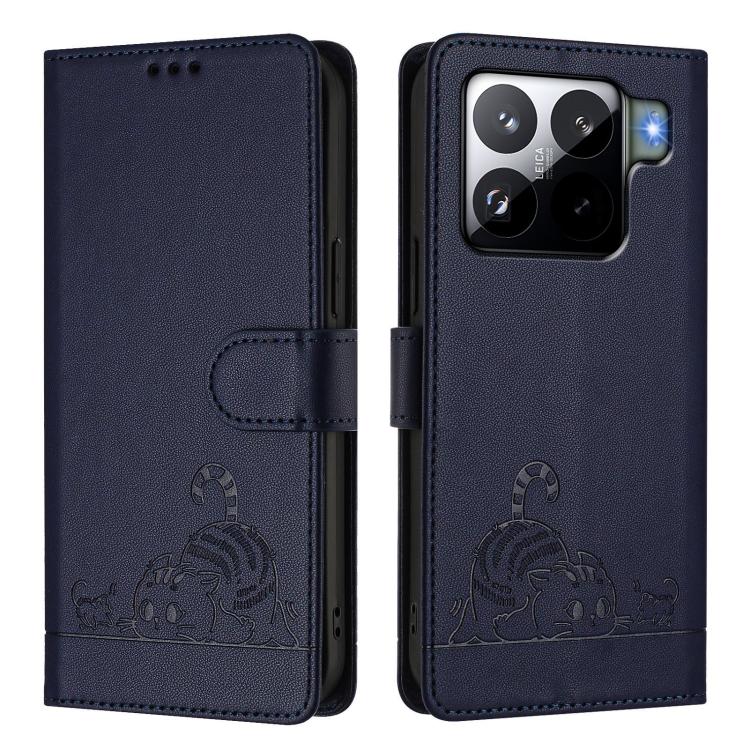 For Xiaomi 15S Pro 5G Cat Rat Embossed Pattern RFID Leather Phone Case with Lanyard