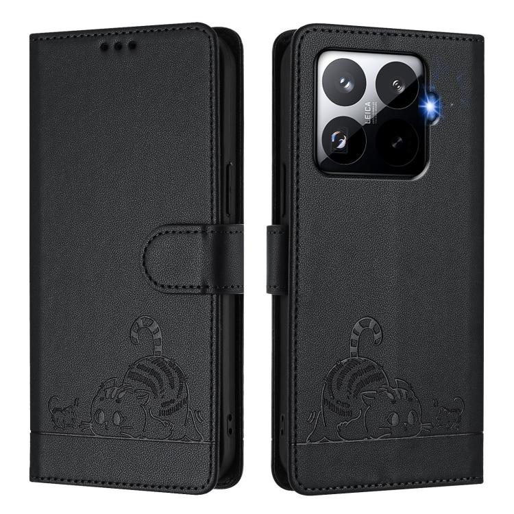 For Xiaomi 15T Pro 5G Cat Rat Embossed Pattern RFID Leather Phone Case with Lanyard