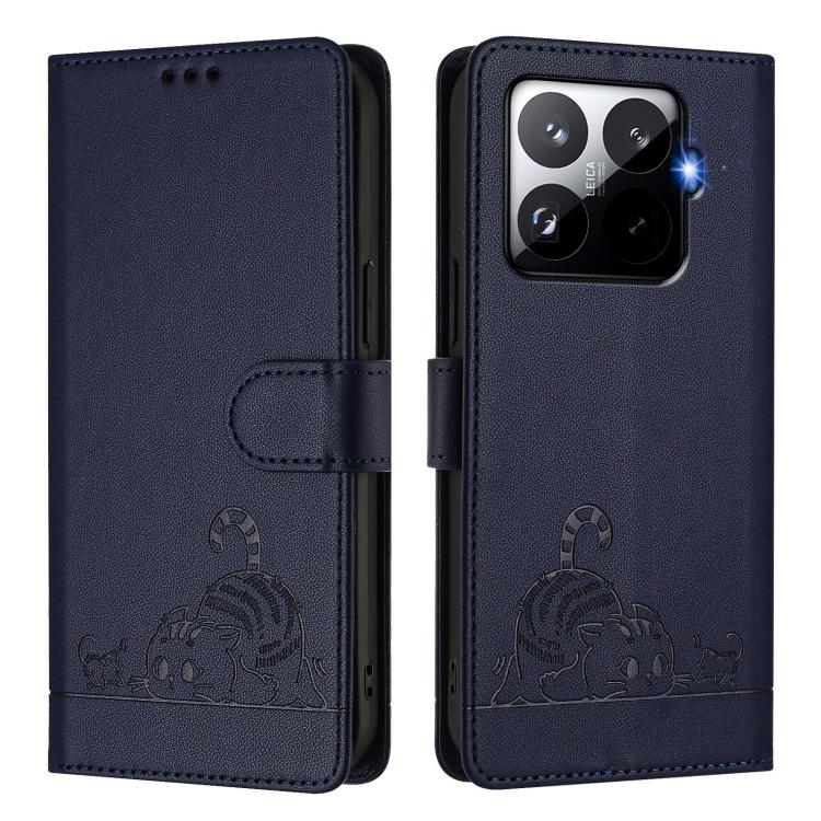 For Xiaomi 15T Pro 5G Cat Rat Embossed Pattern RFID Leather Phone Case with Lanyard