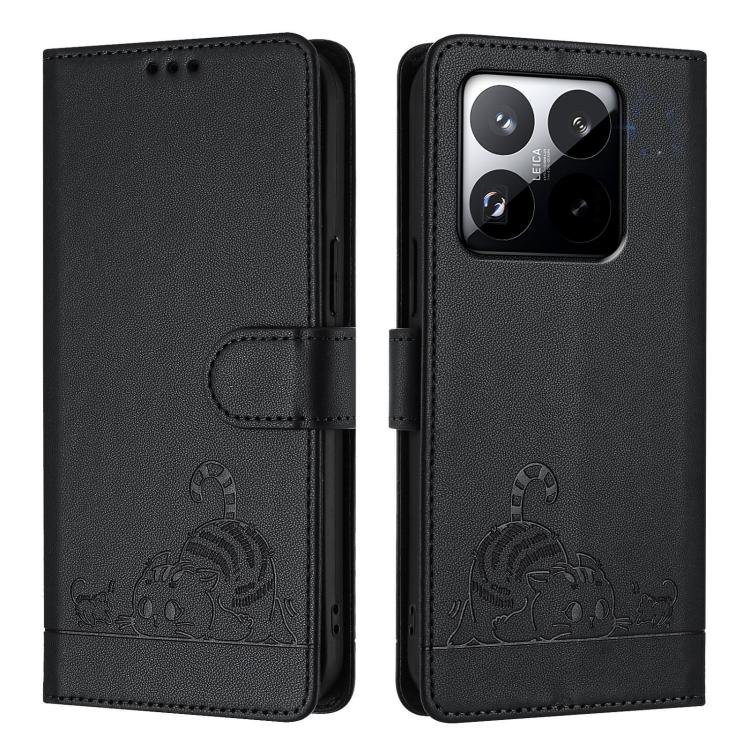 For Xiaomi 15T 5G Cat Rat Embossed Pattern RFID Leather Phone Case with Lanyard