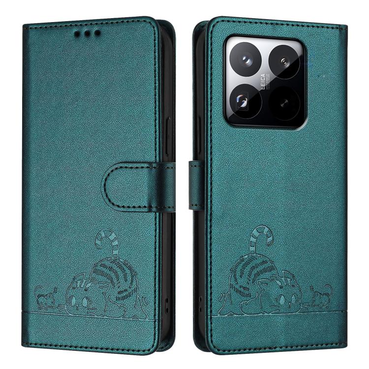 For Xiaomi 15T 5G Cat Rat Embossed Pattern RFID Leather Phone Case with Lanyard