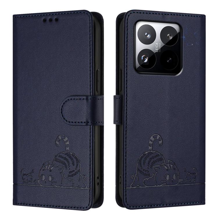For Xiaomi 15T 5G Cat Rat Embossed Pattern RFID Leather Phone Case with Lanyard