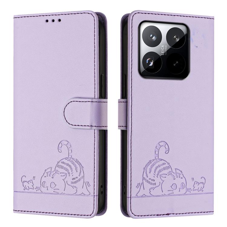 For Xiaomi 15T 5G Cat Rat Embossed Pattern RFID Leather Phone Case with Lanyard