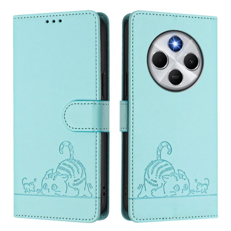 For Xiaomi Poco M7 5G / C75 4G Cat Rat Embossed Pattern RFID Leather Phone Case with Lanyard