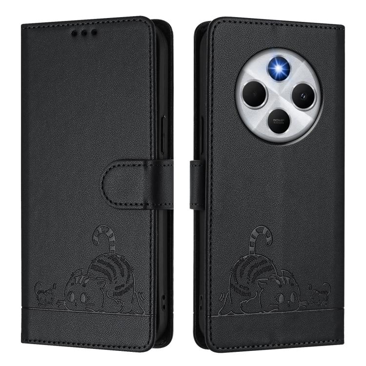 For Xiaomi Poco M7 5G / C75 4G Cat Rat Embossed Pattern RFID Leather Phone Case with Lanyard