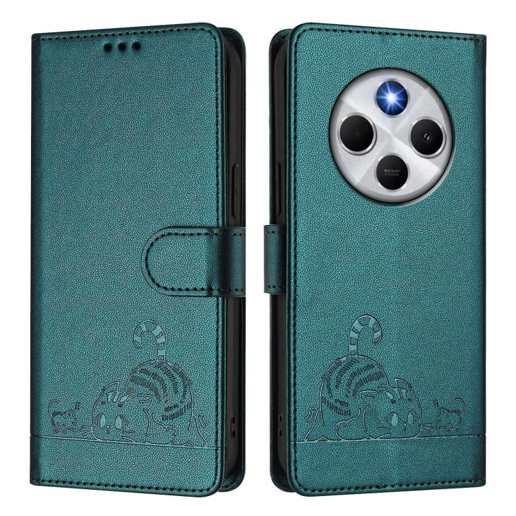 For Xiaomi Poco M7 5G / C75 4G Cat Rat Embossed Pattern RFID Leather Phone Case with Lanyard