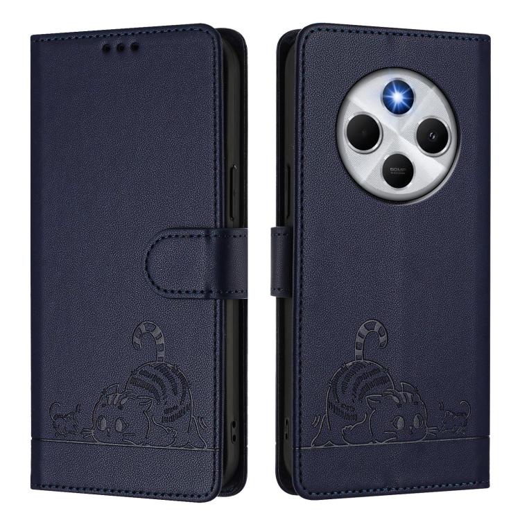 For Xiaomi Poco M7 5G / C75 4G Cat Rat Embossed Pattern RFID Leather Phone Case with Lanyard