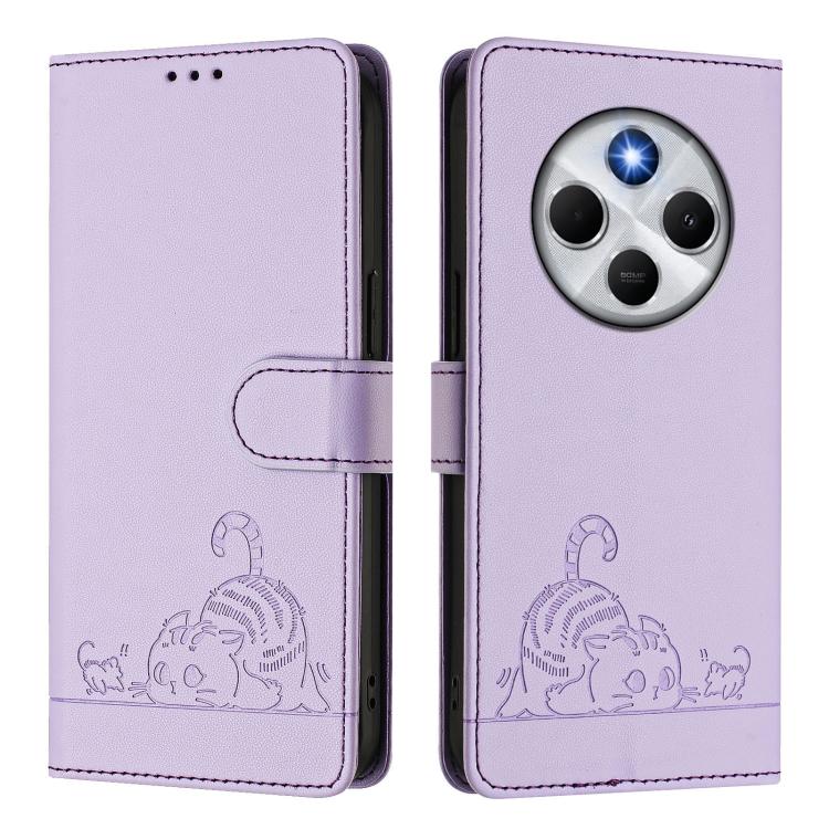 For Xiaomi Poco M7 5G / C75 4G Cat Rat Embossed Pattern RFID Leather Phone Case with Lanyard