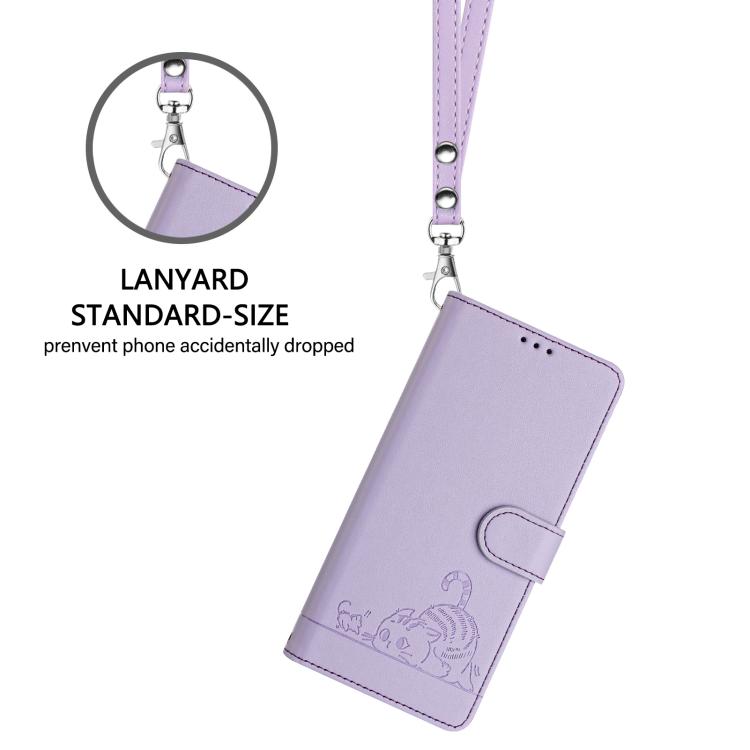 For Xiaomi Poco M7 5G / C75 4G Cat Rat Embossed Pattern RFID Leather Phone Case with Lanyard